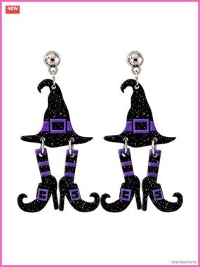 Halloween Acrylic Dangle Earrings Glitter BOO Ghost Cat Bat Fall Costume Jewelry